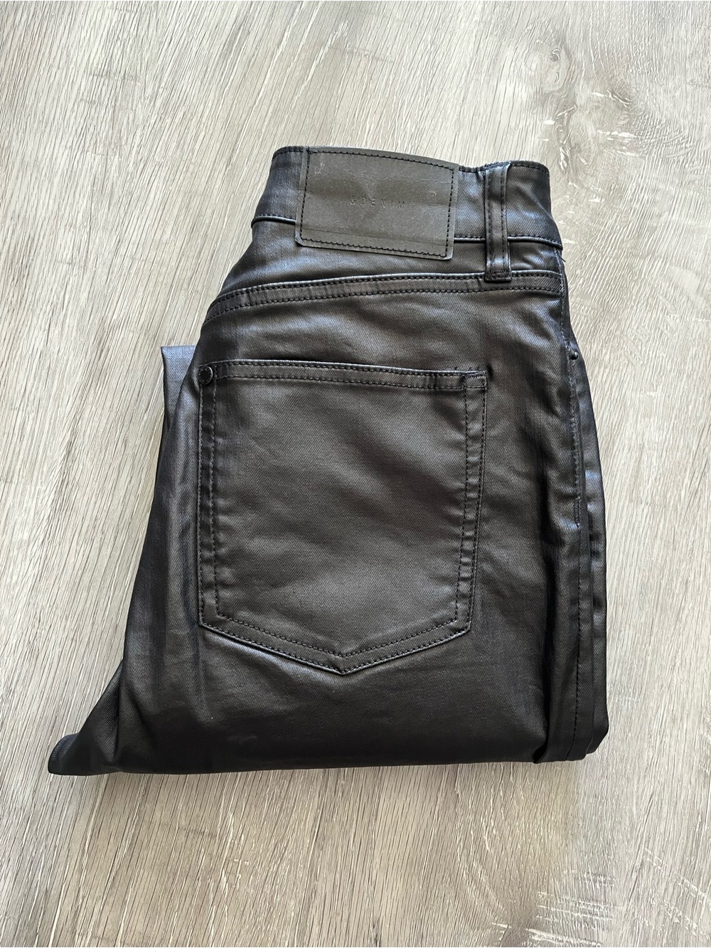 High Waist Mom Jeans with Leather Like Finish